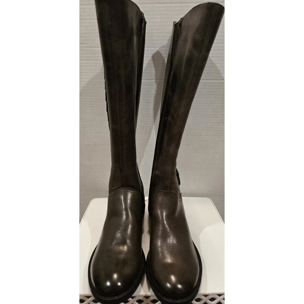 Bussola Trista Womens Size 38 Brown Vintage Calf Leather Tall Boots Zipped